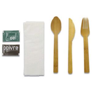 Kit Couvert 6 en 1 Bambou Sachet Papier Kraft 11.5cm 17cm